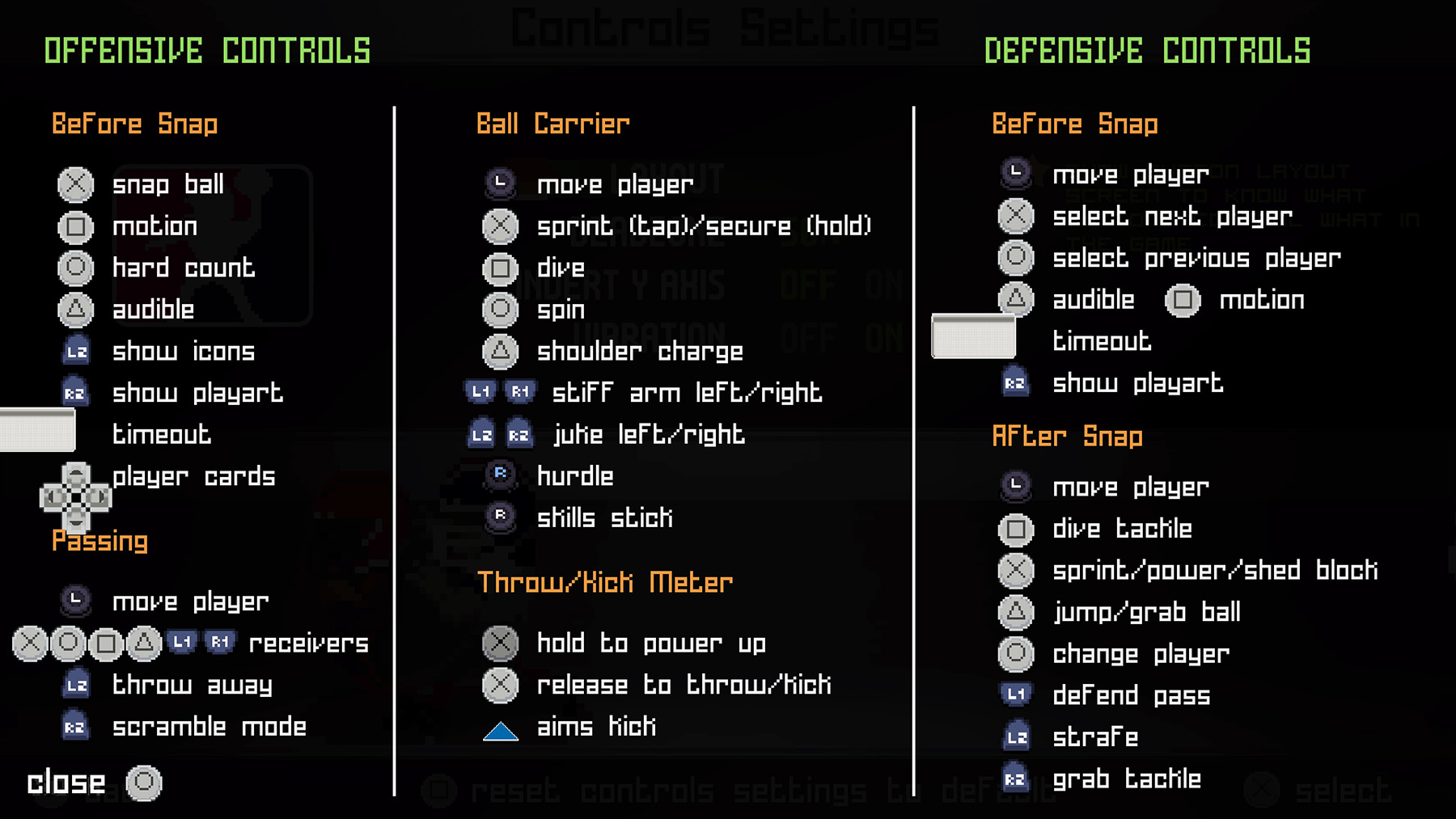 Legend Bowl Controls for PlayStation